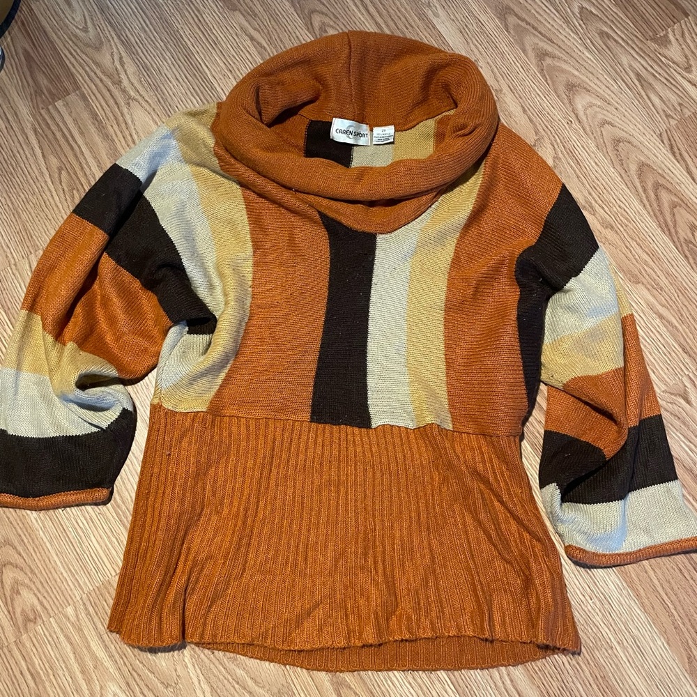 Caren Sport Multicolor Cowl Neck Sweater Vintage 70s classic look